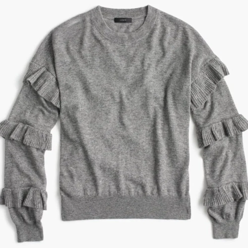 EUC Women's J. CREW Ruffle Sleeves Wool Blend Gray Sweater | Size‎ XS